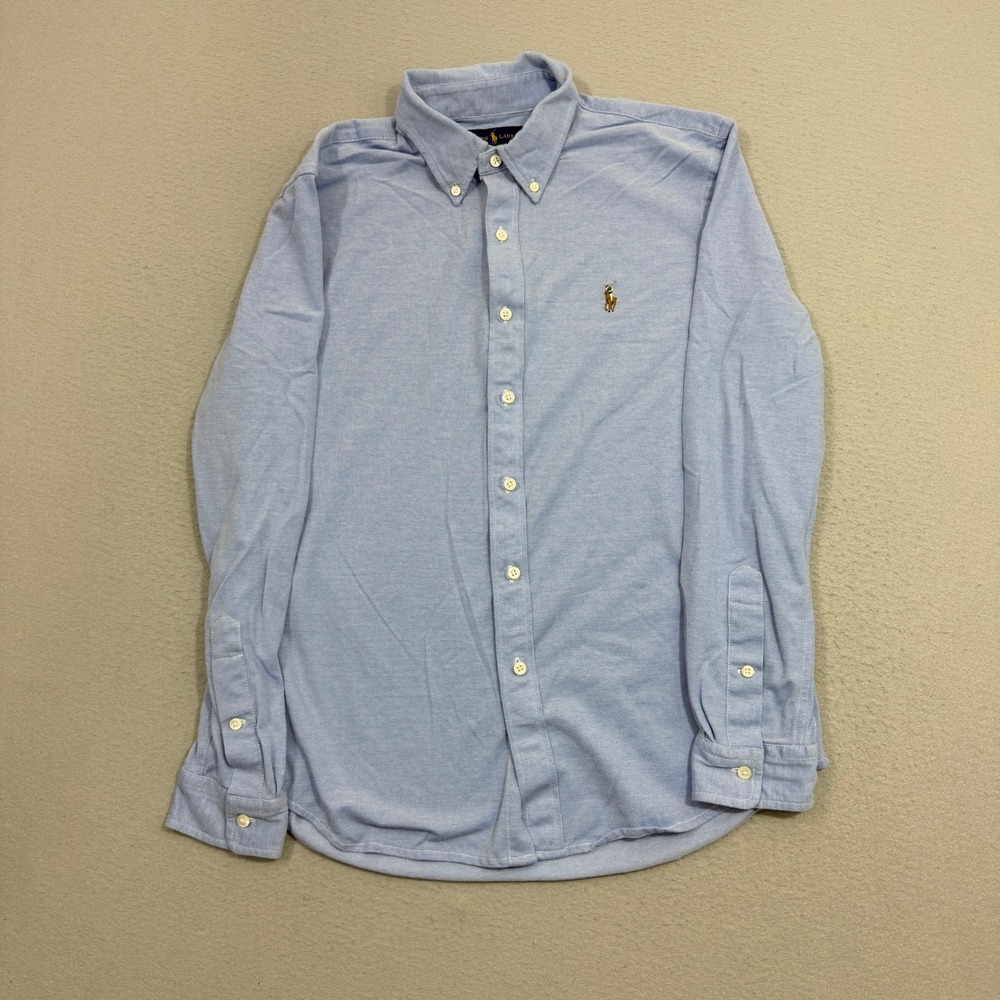 Polo Ralph Lauren Shirt Large Blue Knit Oxford Button Down Long Sleeve Pony Logo